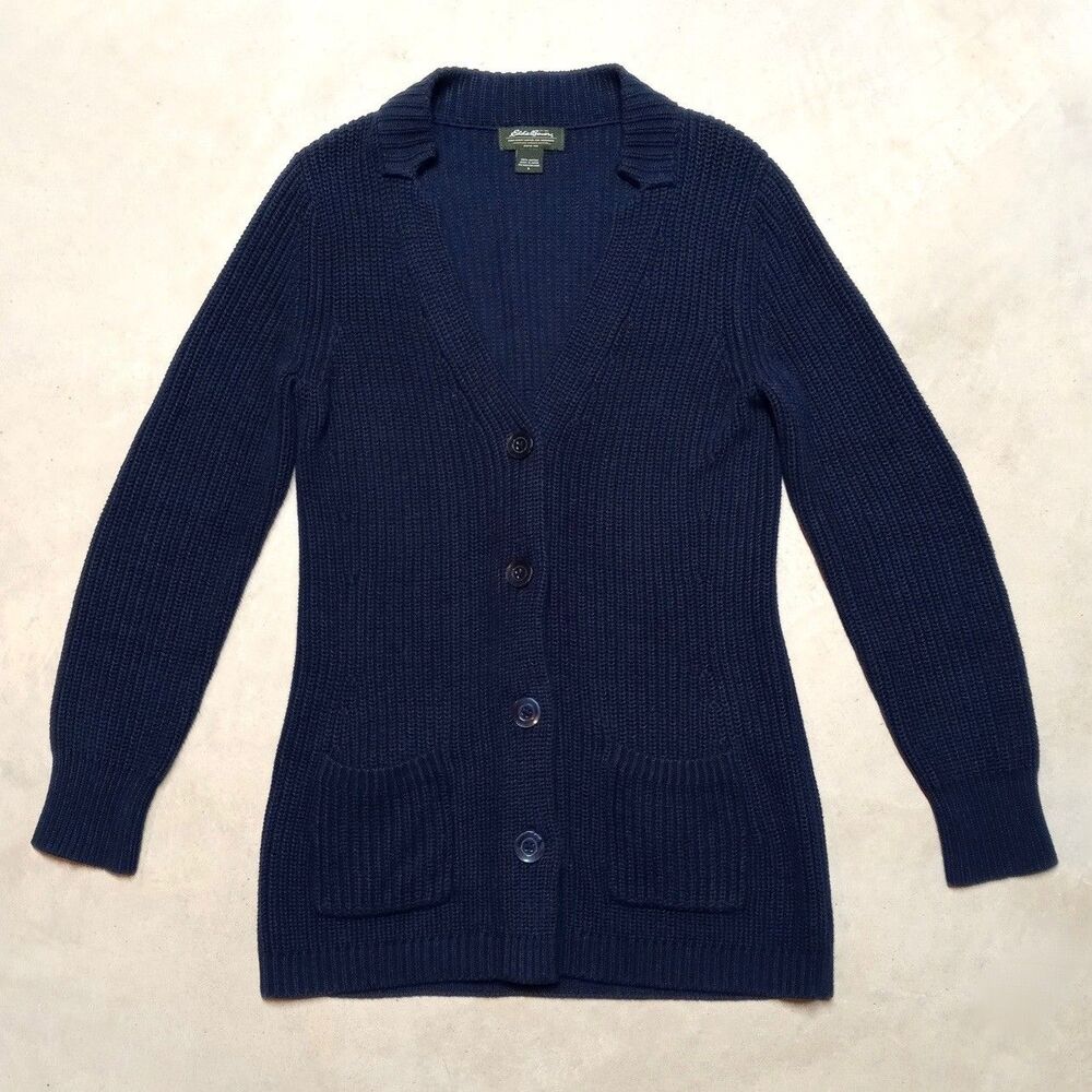 Eddie Bauer Womens Long Knit Cardigan Sweater LARGE Button Pockets